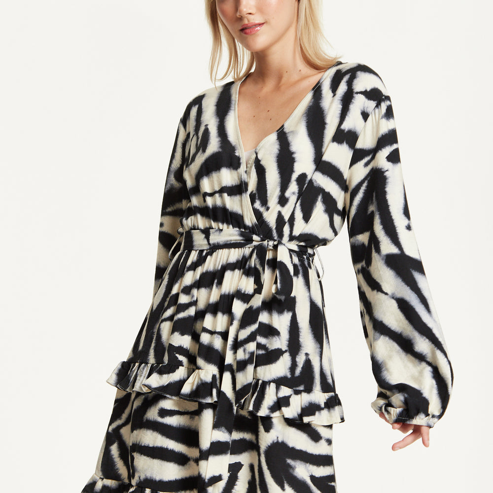
                  
                    Black Cream Zebra Print Wrap Dress
                  
                