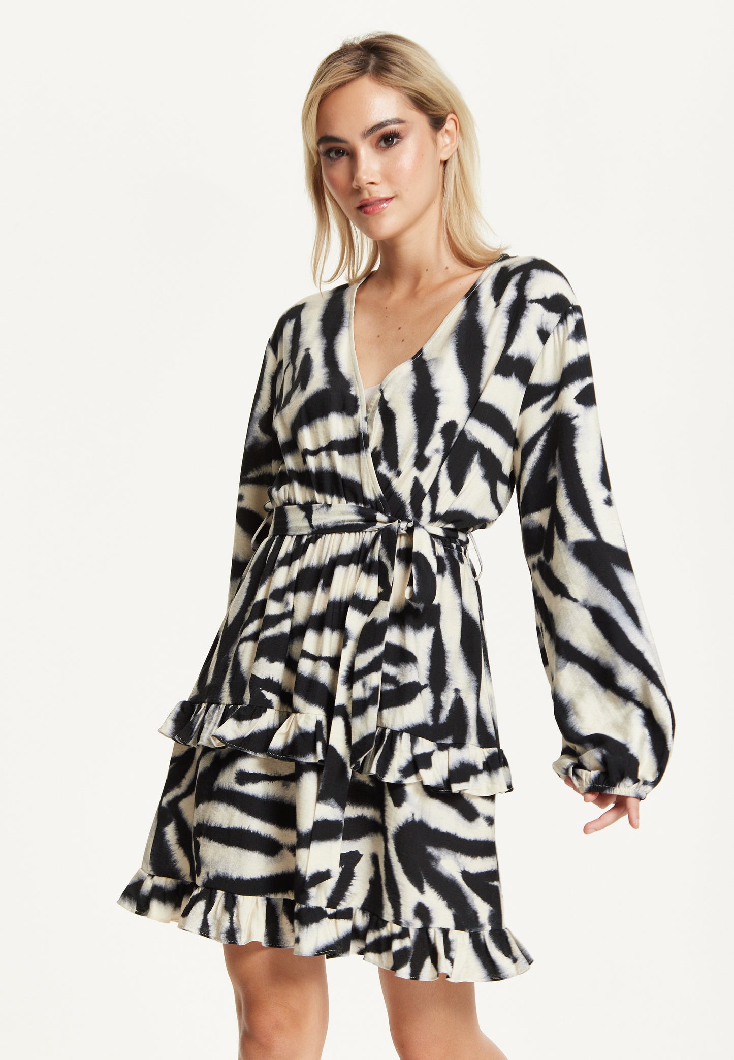 
                  
                    Black Cream Zebra Print Wrap Dress
                  
                