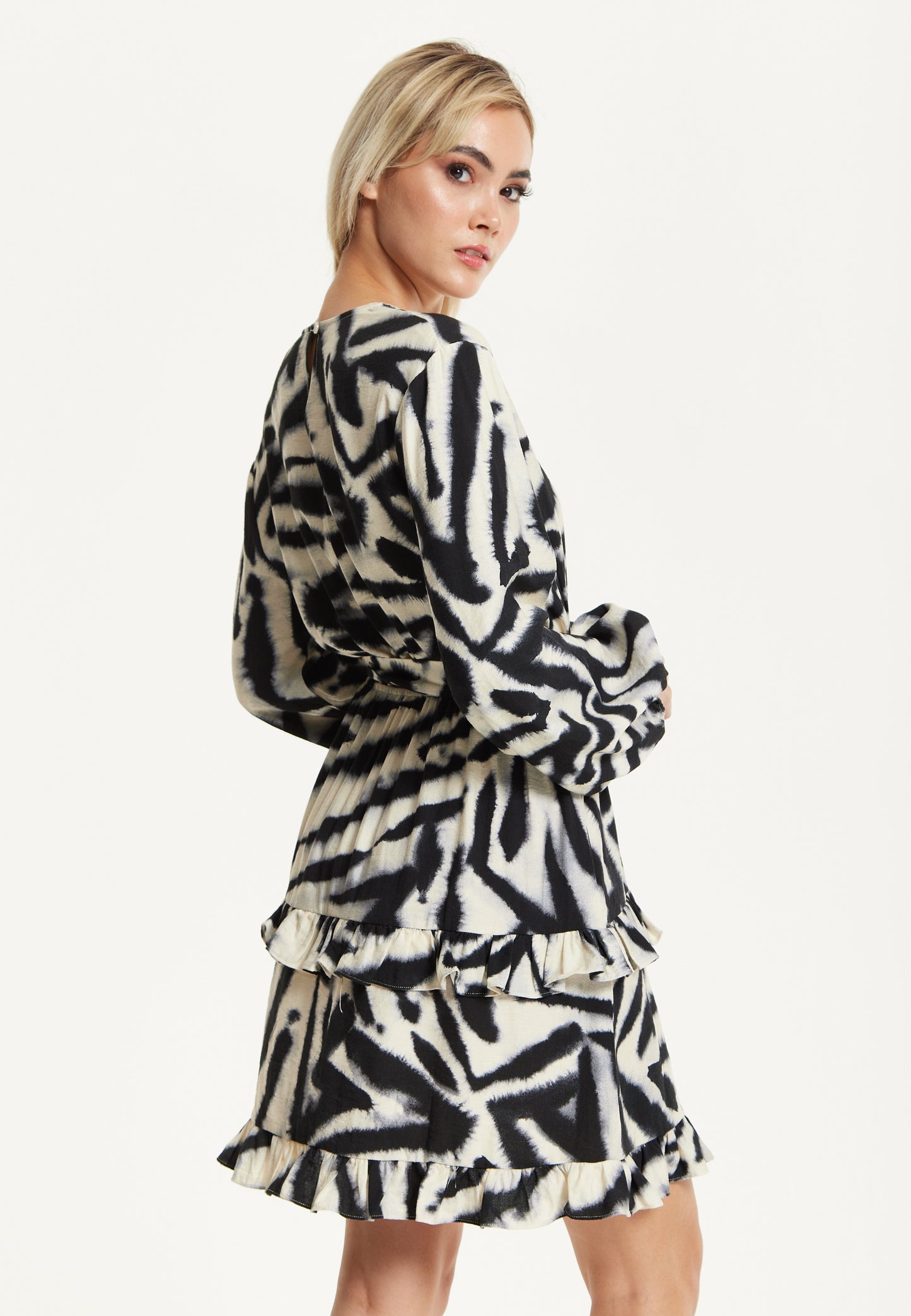
                  
                    Black Cream Zebra Print Wrap Dress
                  
                