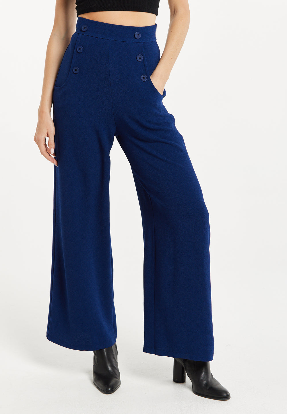 Liquorish Navy Wide Leg Trousers