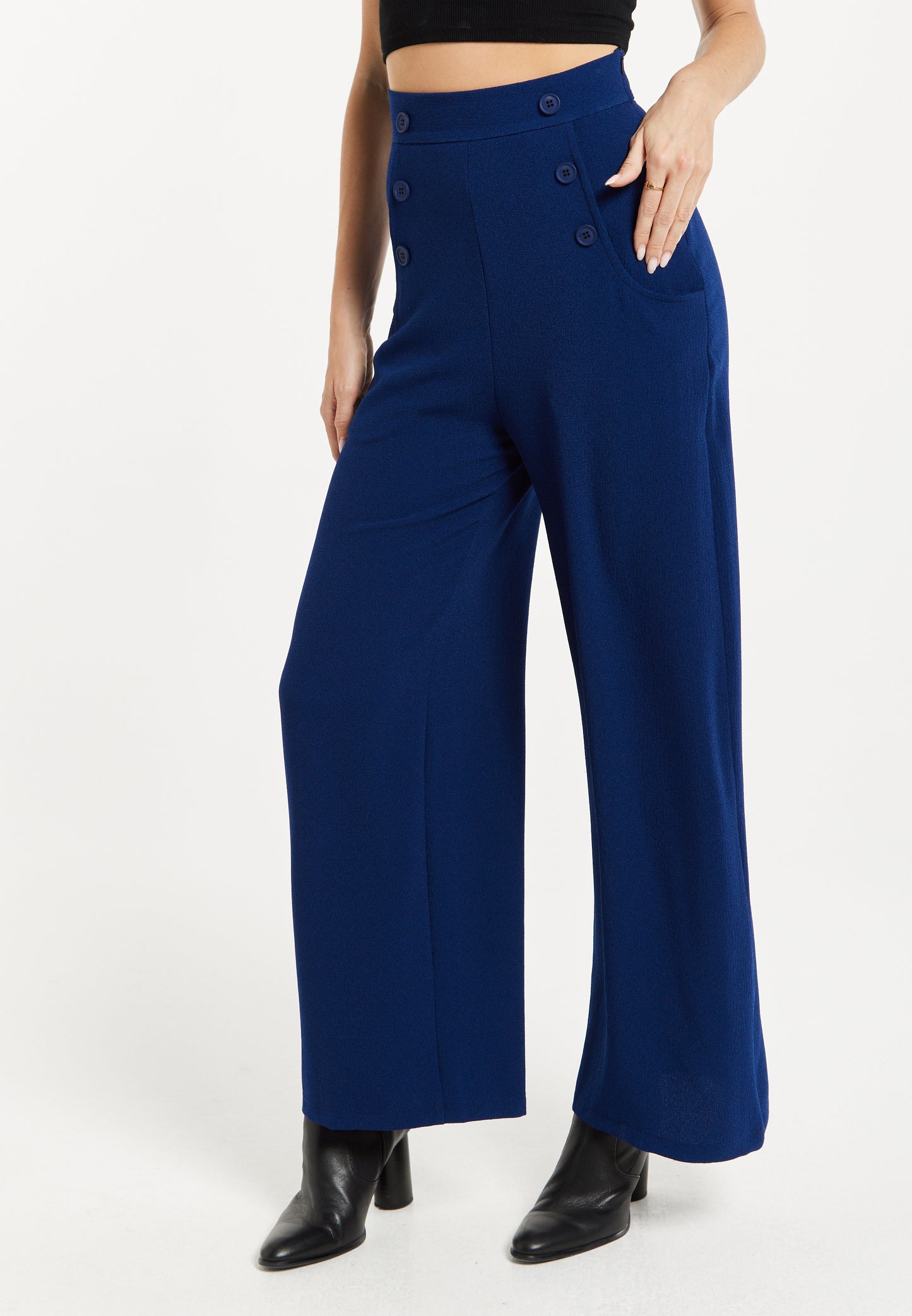 
                  
                    Liquorish Navy Wide Leg Trousers
                  
                