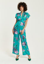 Liquorish Green Floral Jumpsuit With Short Sleeves