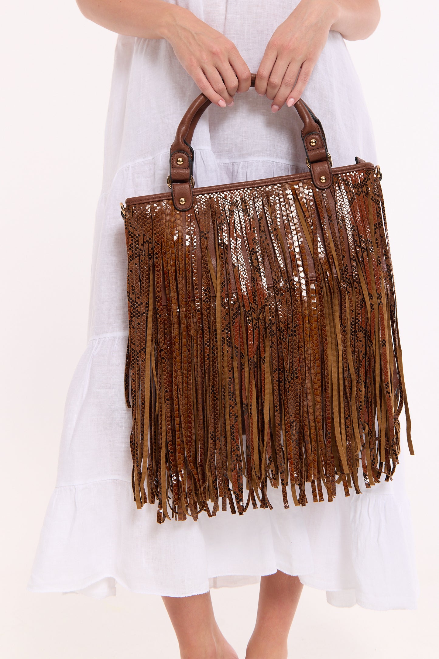 
                  
                    Fringe Snakeskin Tote Bag
                  
                