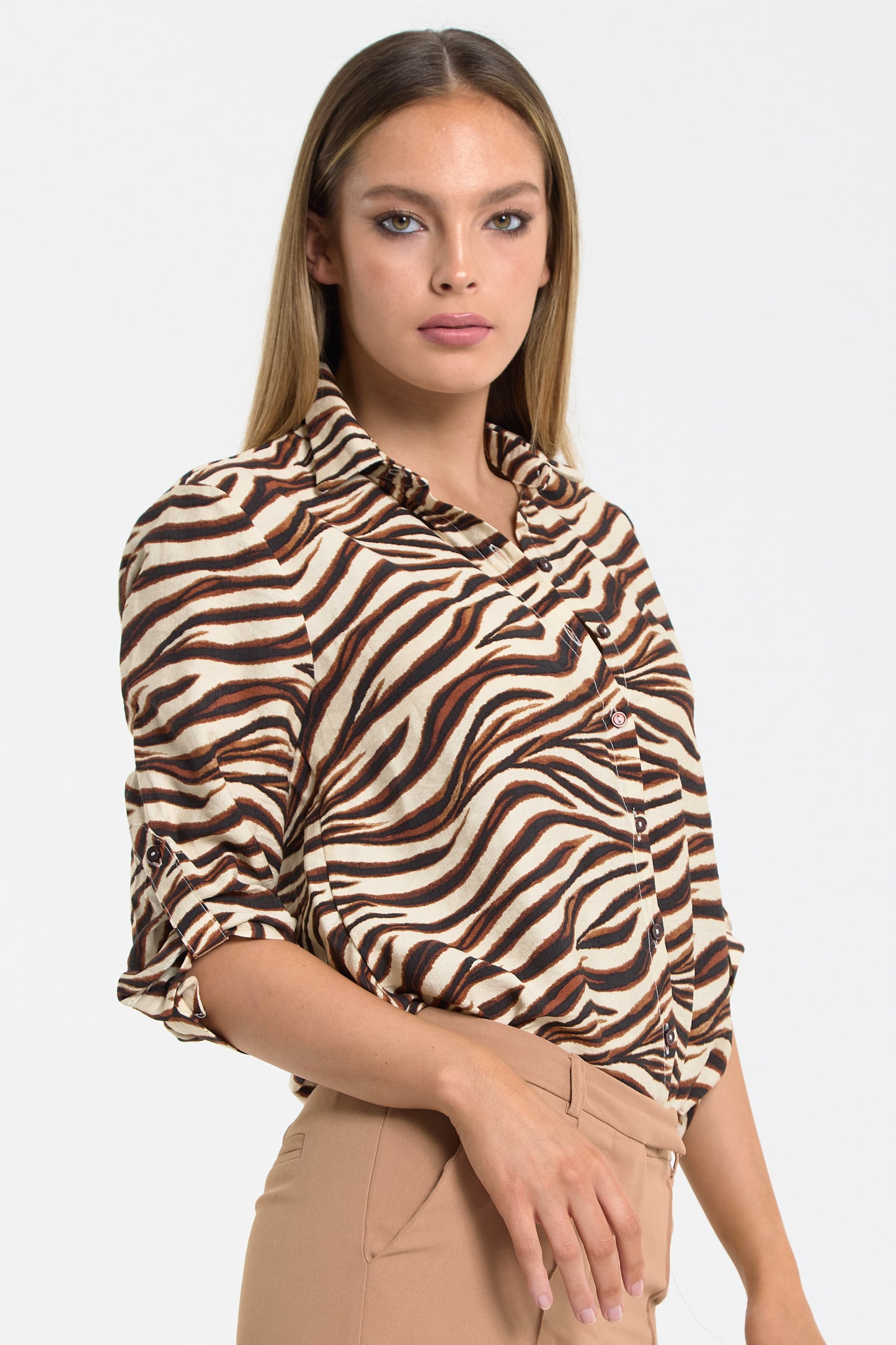 
                  
                    Zebra Print Button up Shirt
                  
                