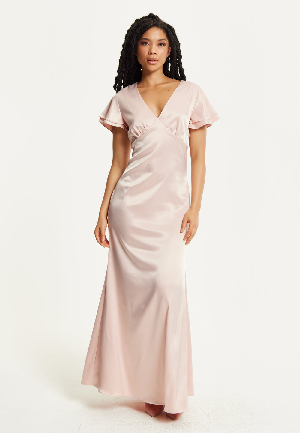 Short Sleeve Light Pink Maxi Dress