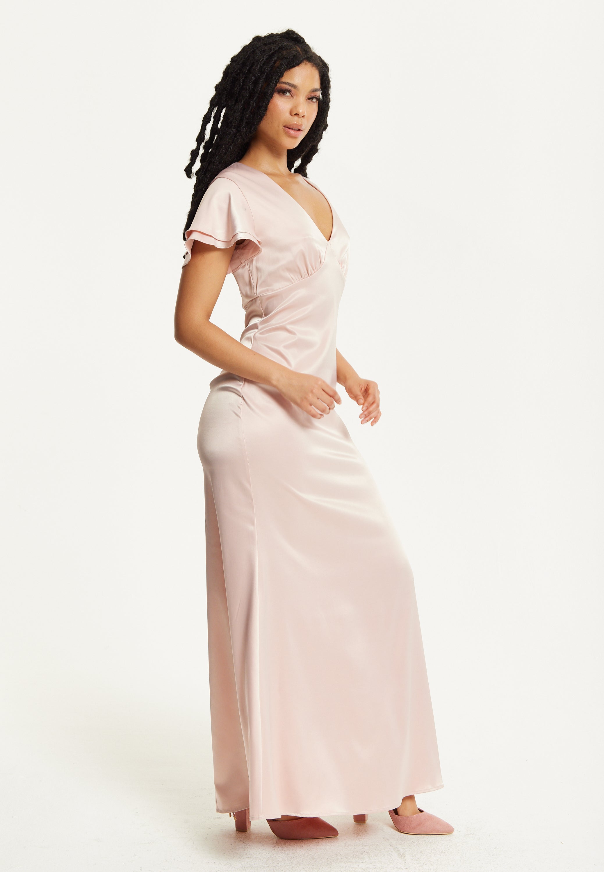 strapless open back dress Short Sleeve Light Pink Maxi Dress – Liquorish Online