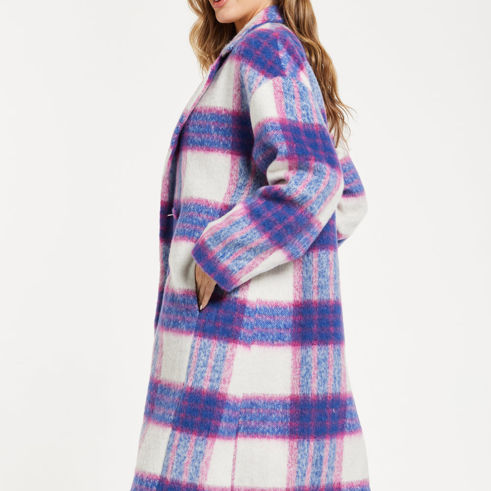 
                  
                    Liquorish Longline Coat In Pink And Navy Checks
                  
                