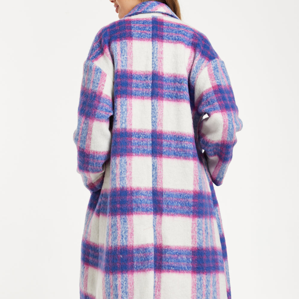 
                  
                    Liquorish Longline Coat In Pink And Navy Checks
                  
                