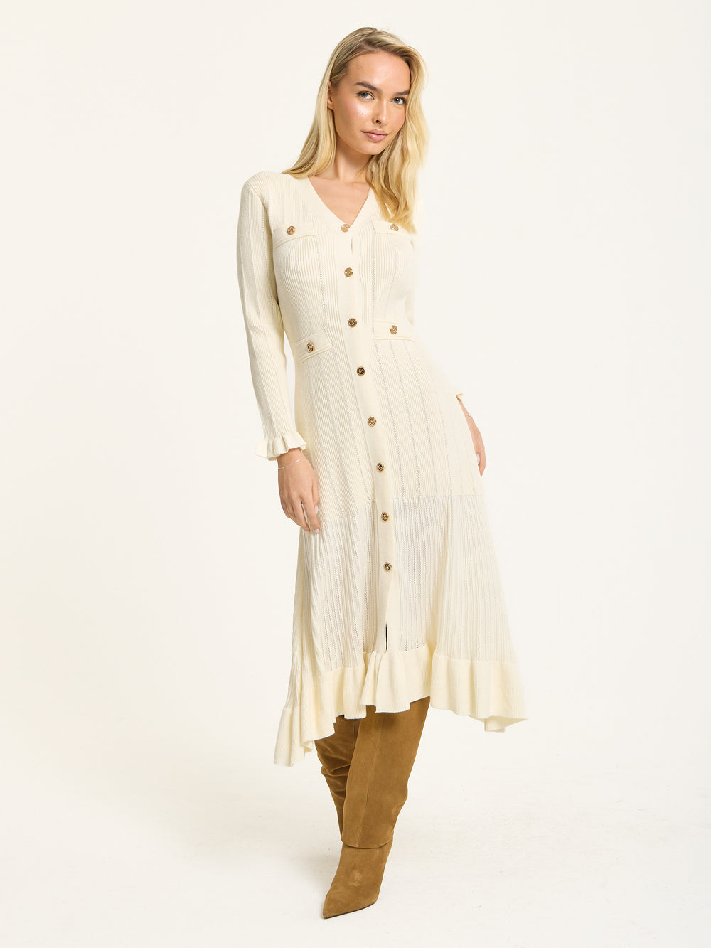 Button Down Knit Midi Dress