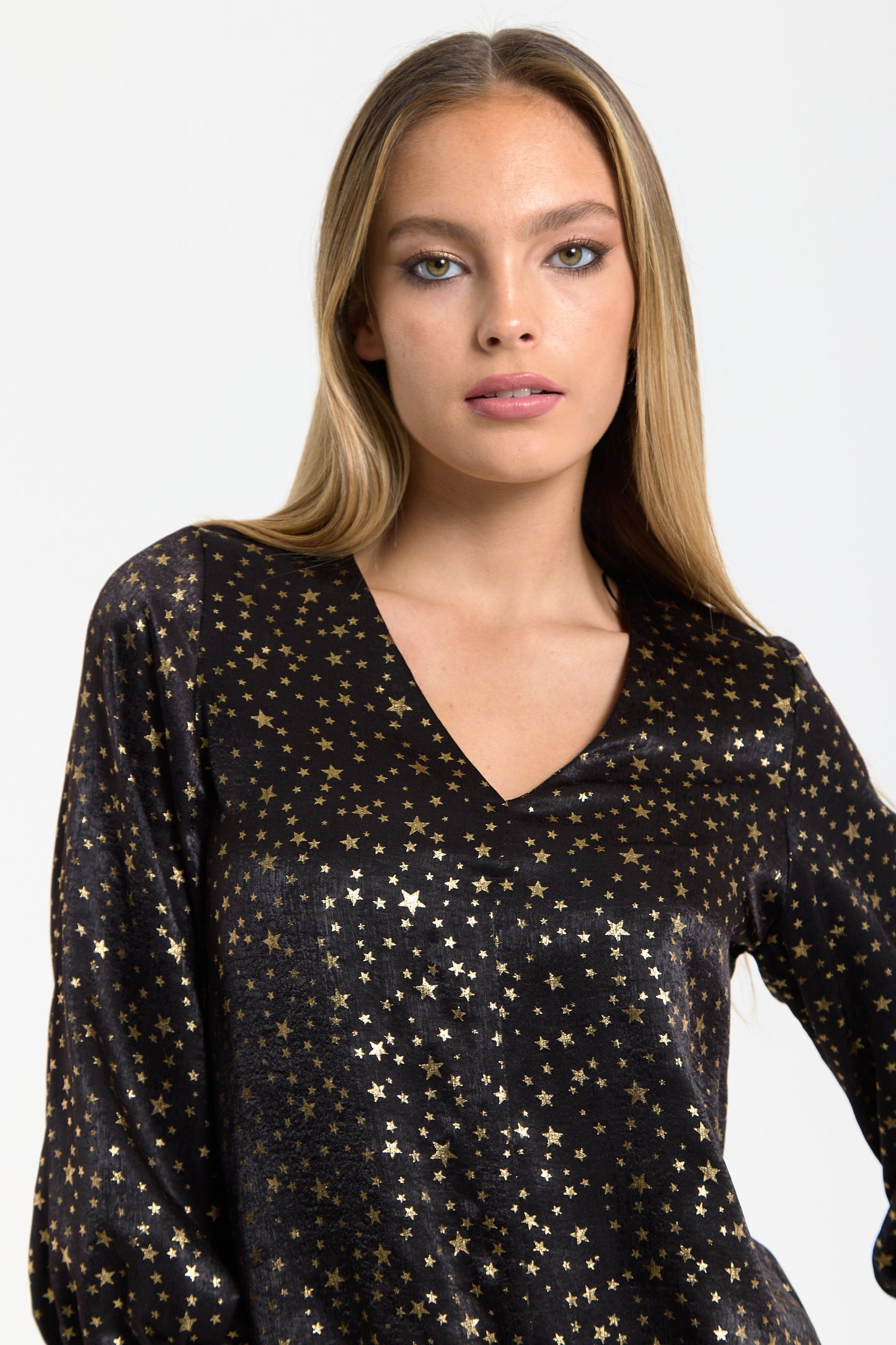 
                  
                    Black Gold Star Print Tie Front Top
                  
                