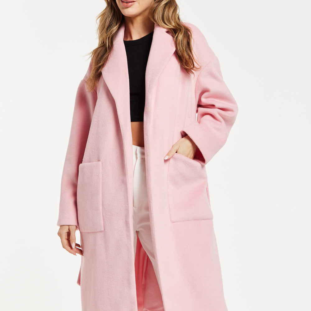 
                  
                    Liquorish Belted Longline Coat in Pink
                  
                