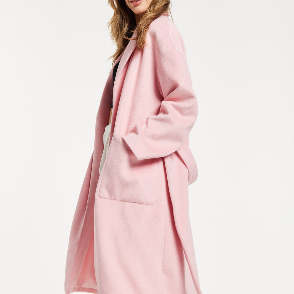 
                  
                    Liquorish Belted Longline Coat in Pink
                  
                