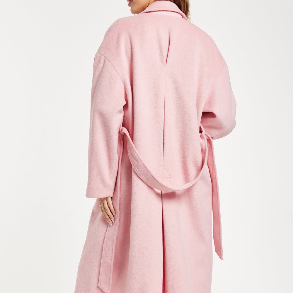 
                  
                    Liquorish Belted Longline Coat in Pink
                  
                