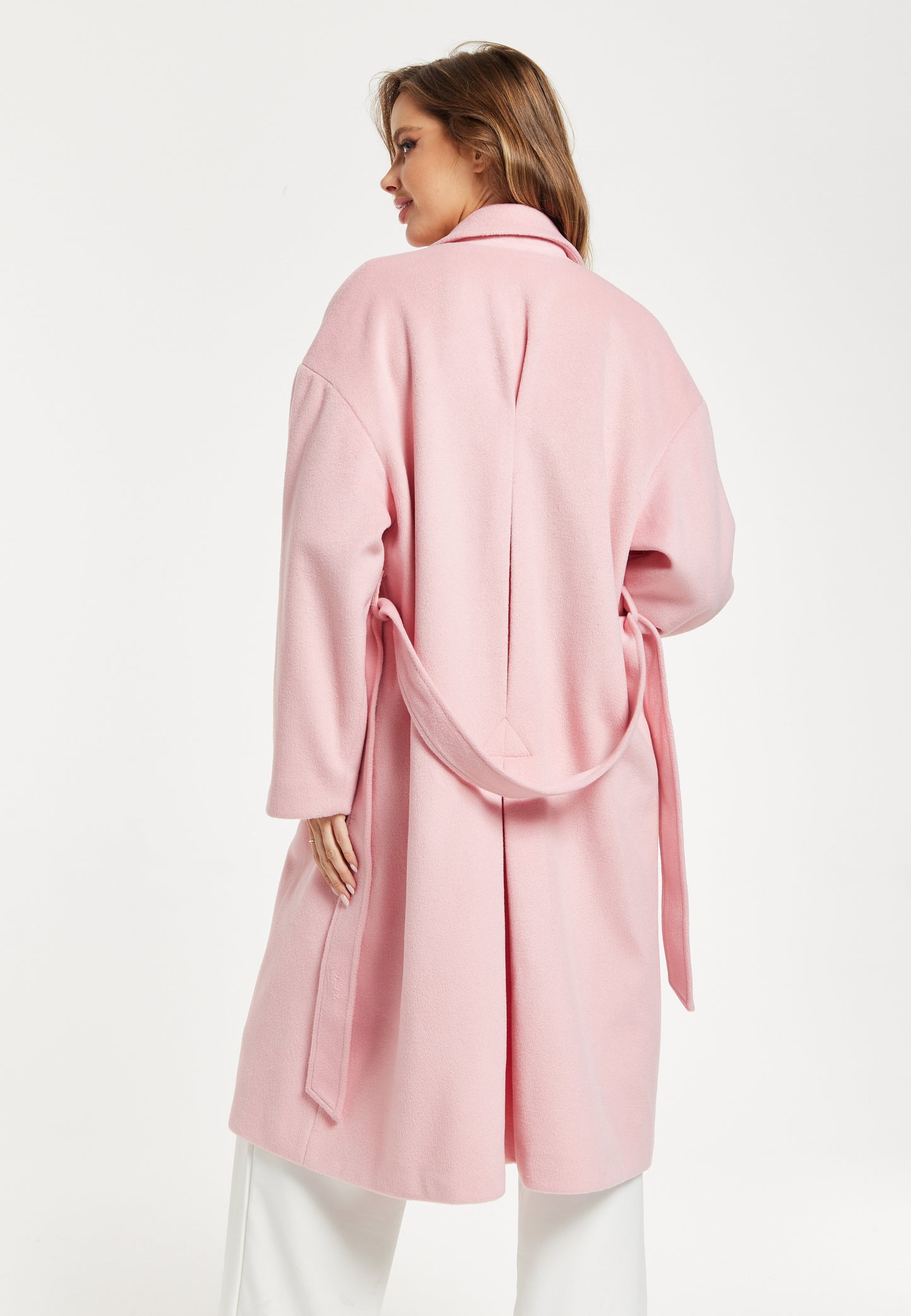 
                  
                    Liquorish Belted Longline Coat in Pink
                  
                