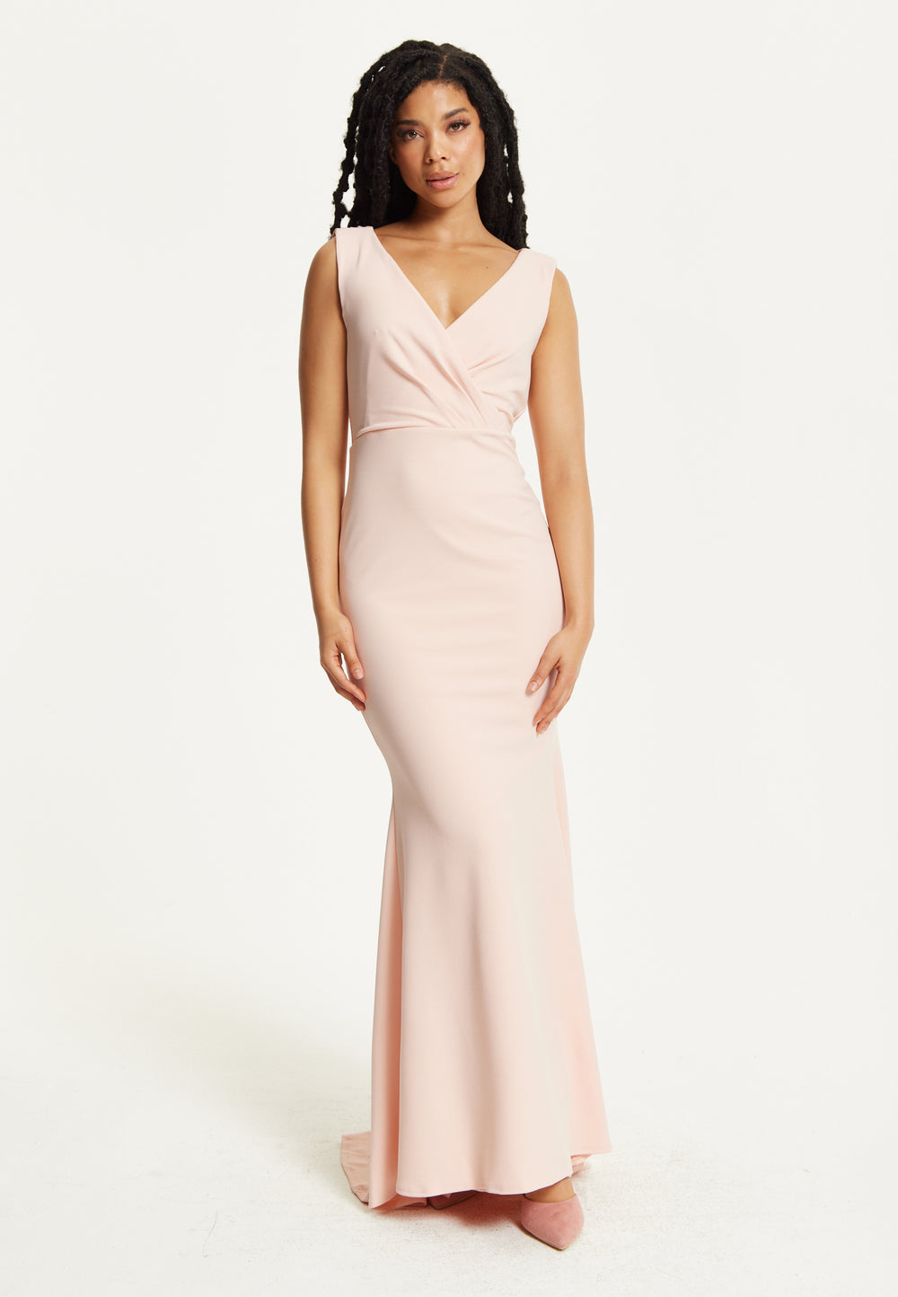 Blush Pink Draped Back Maxi Dress