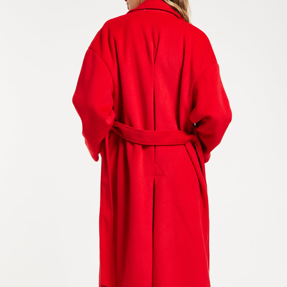 
                  
                    Liquorish Belted Longline Coat In Red
                  
                