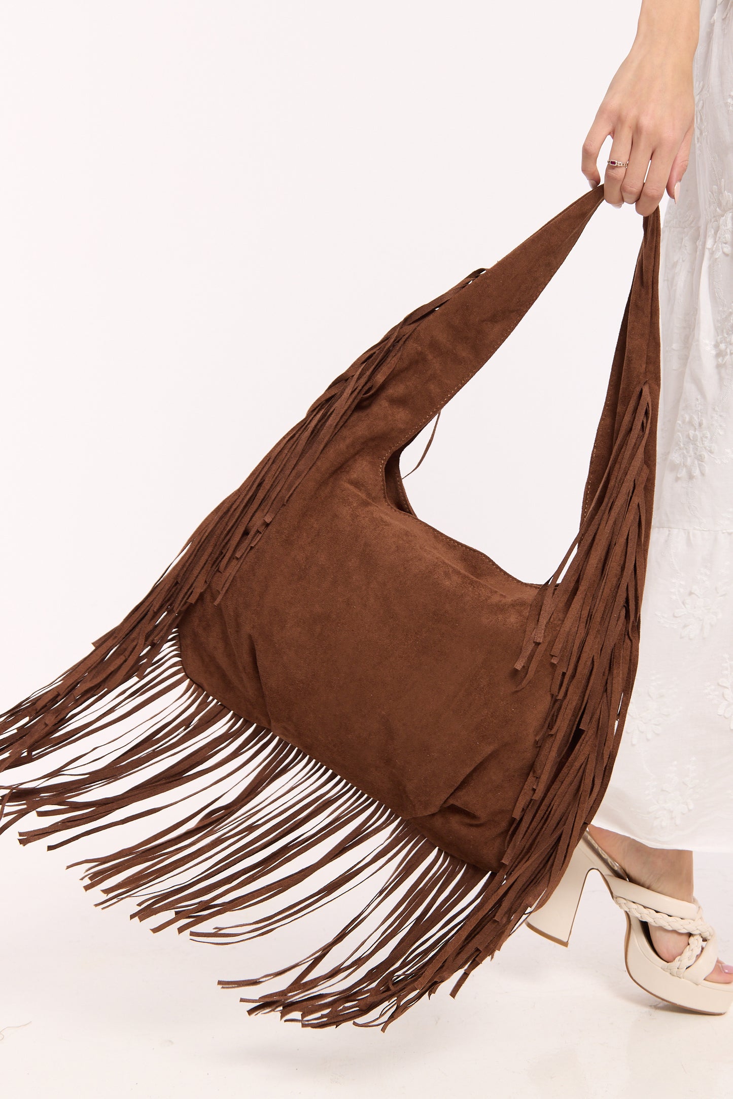 
                  
                    Brown Fringe Faux Suede Shoulder Bag
                  
                