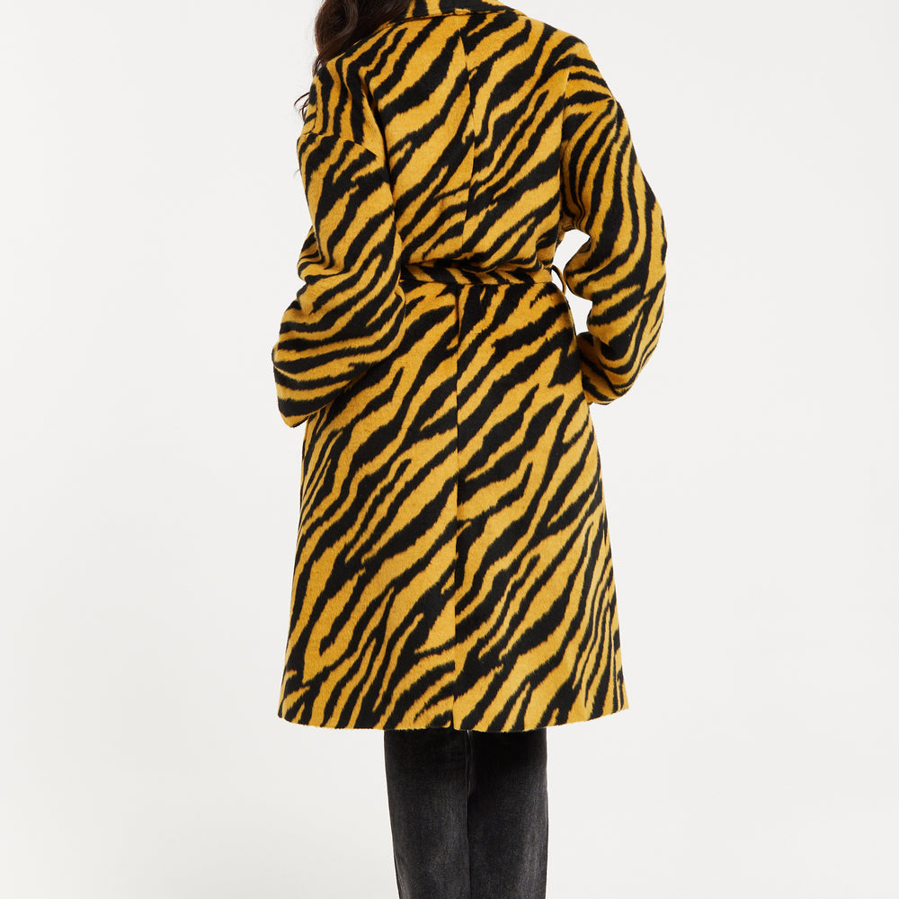 
                  
                    Liquorish Zebra Print Longline Coat In Mustard And Black
                  
                