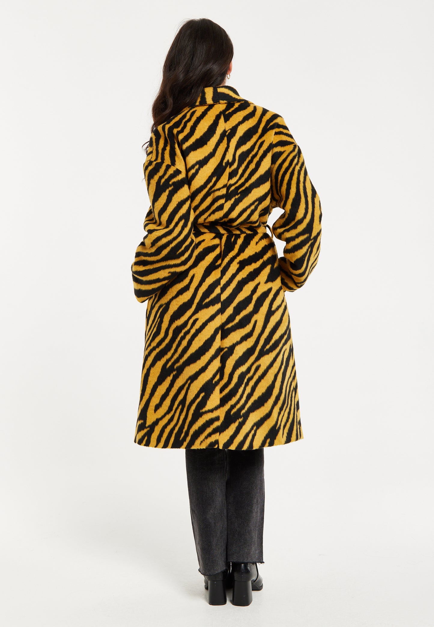 
                  
                    Liquorish Zebra Print Longline Coat In Mustard And Black
                  
                