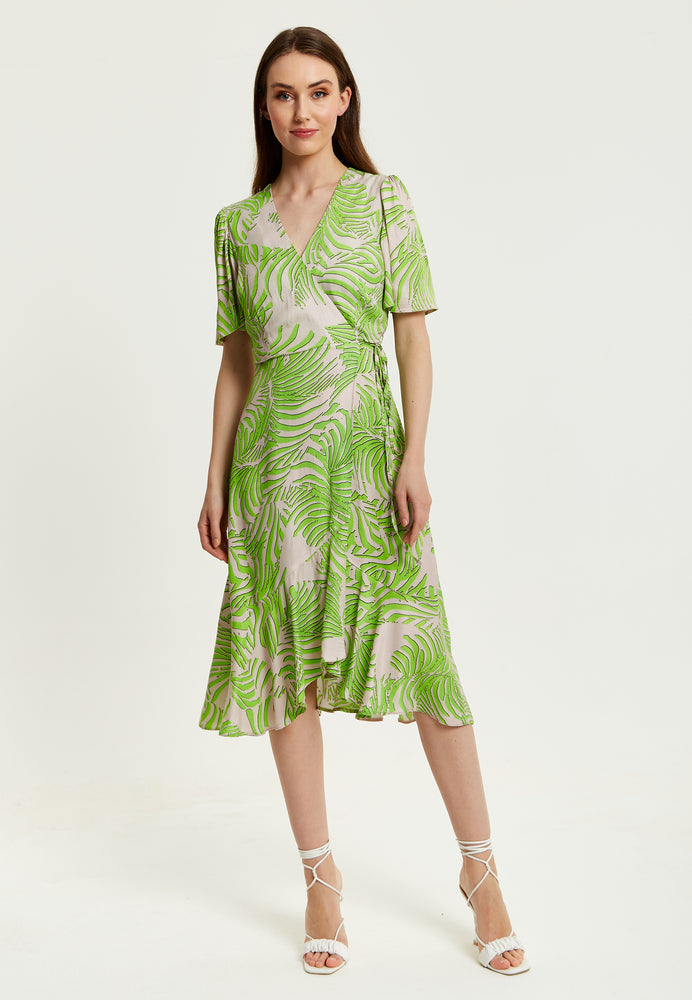 Liquorish Tropical Print Midi Wrap Dress