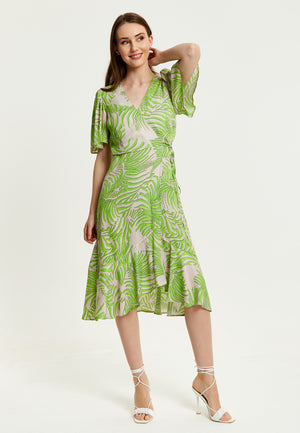 Liquorish Tropical Print Midi Wrap Dress