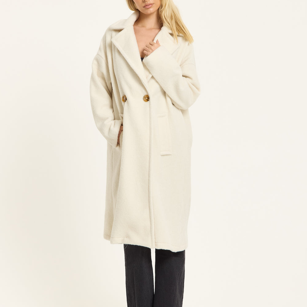 
                  
                    Cream Wool Blend Double Breasted Coat
                  
                