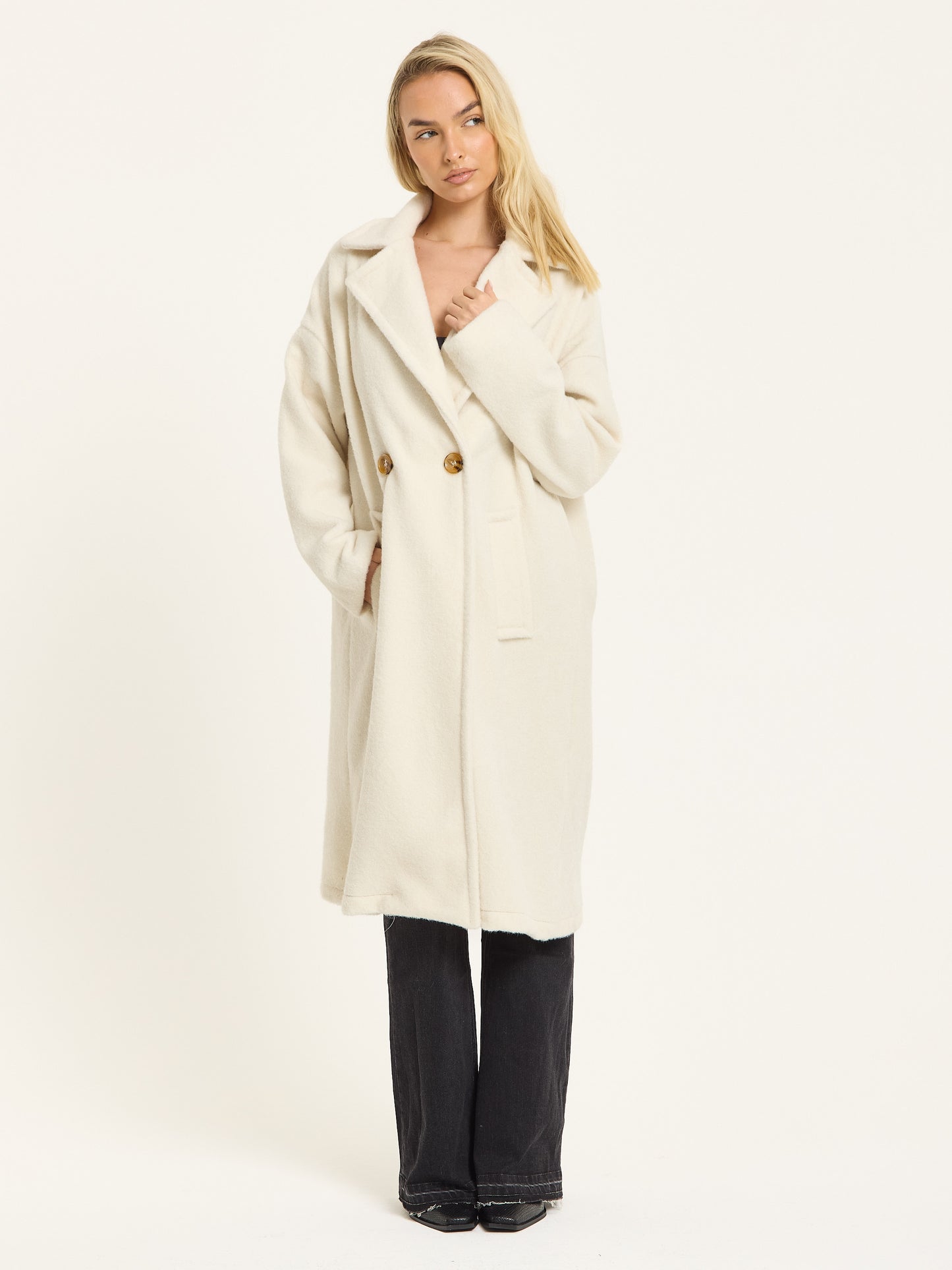 
                  
                    Cream Wool Blend Double Breasted Coat
                  
                
