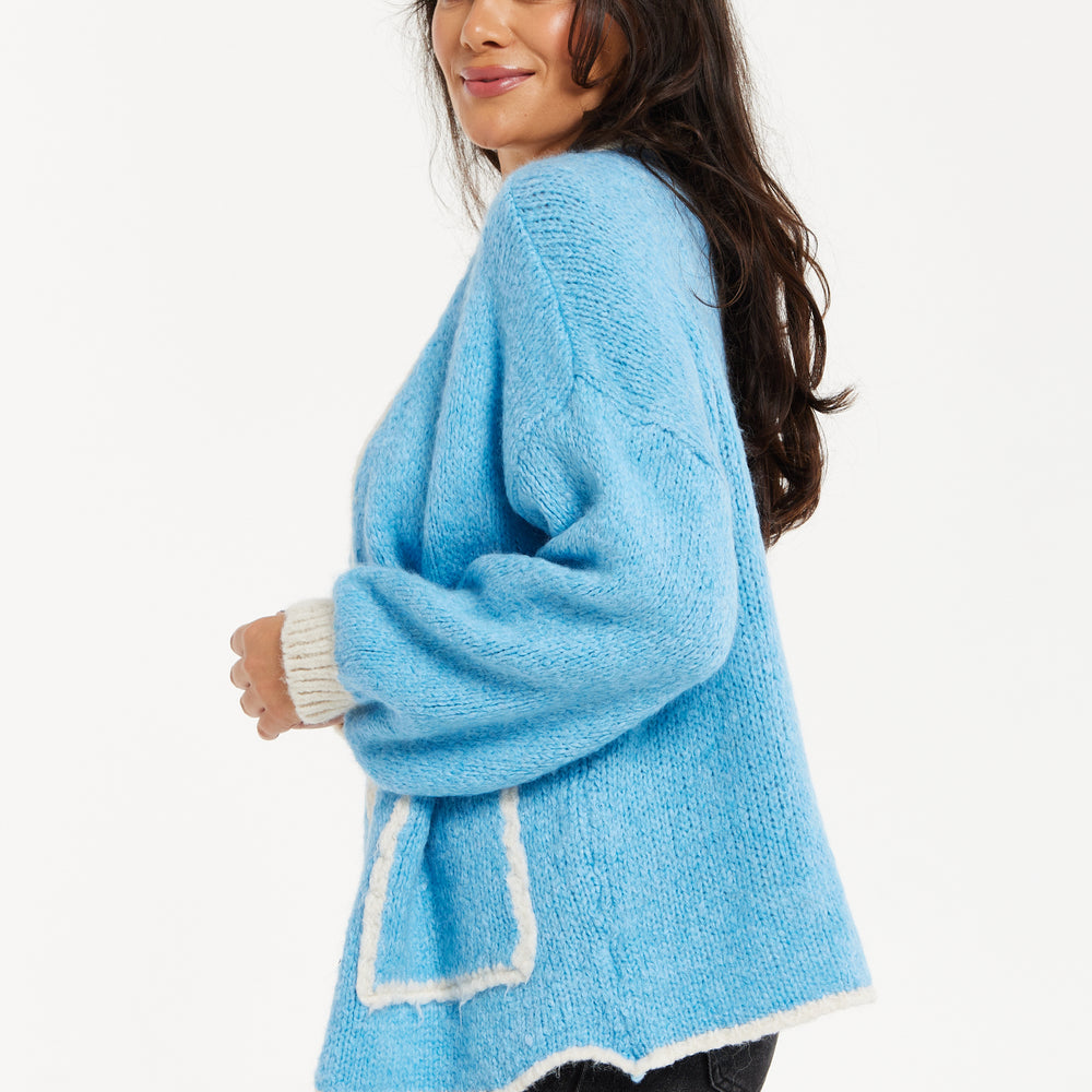 
                  
                    Liquorish Mohair Knitted Cardigan with Pockets in Blue
                  
                