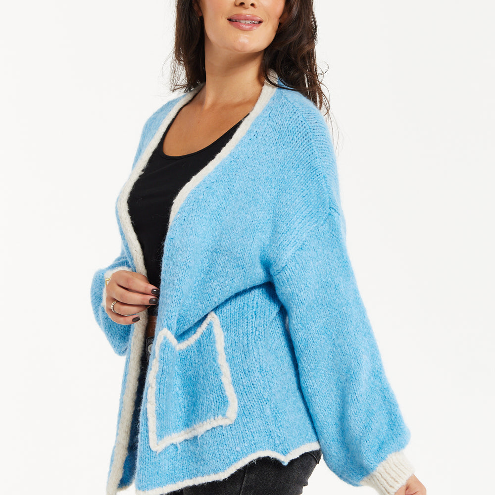 
                  
                    Liquorish Mohair Knitted Cardigan with Pockets in Blue
                  
                