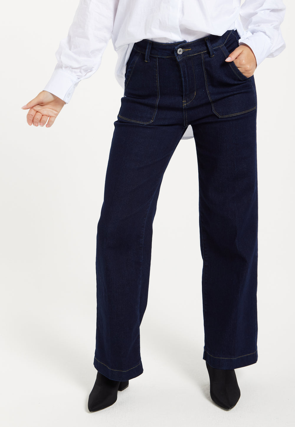 Liquorish High-Waisted Dark Navy Wide-Leg Jeans