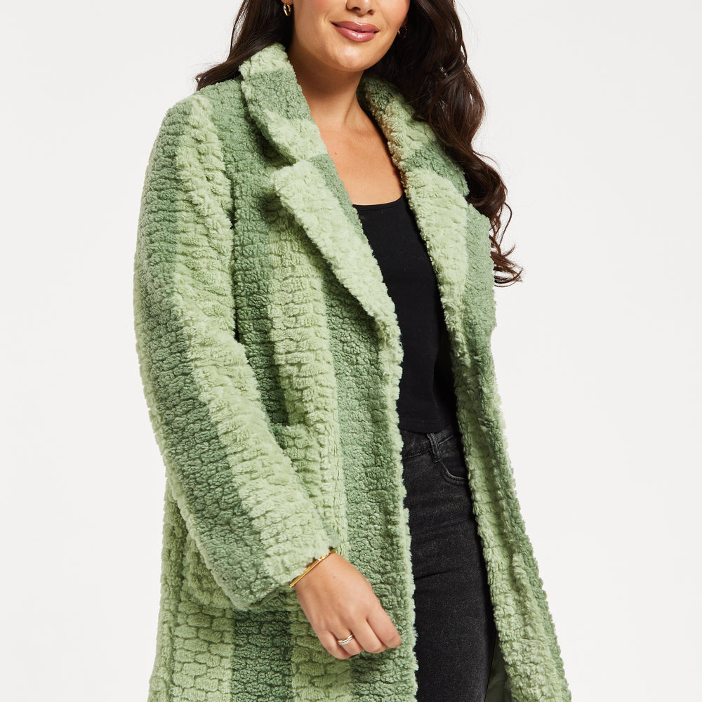 
                  
                    Liquorish Teddy Coat In Green Stripe
                  
                