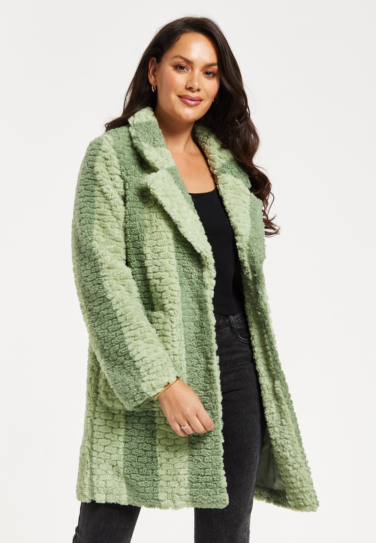 
                  
                    Liquorish Teddy Coat In Green Stripe
                  
                