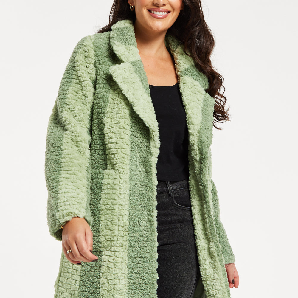 
                  
                    Liquorish Teddy Coat In Green Stripe
                  
                