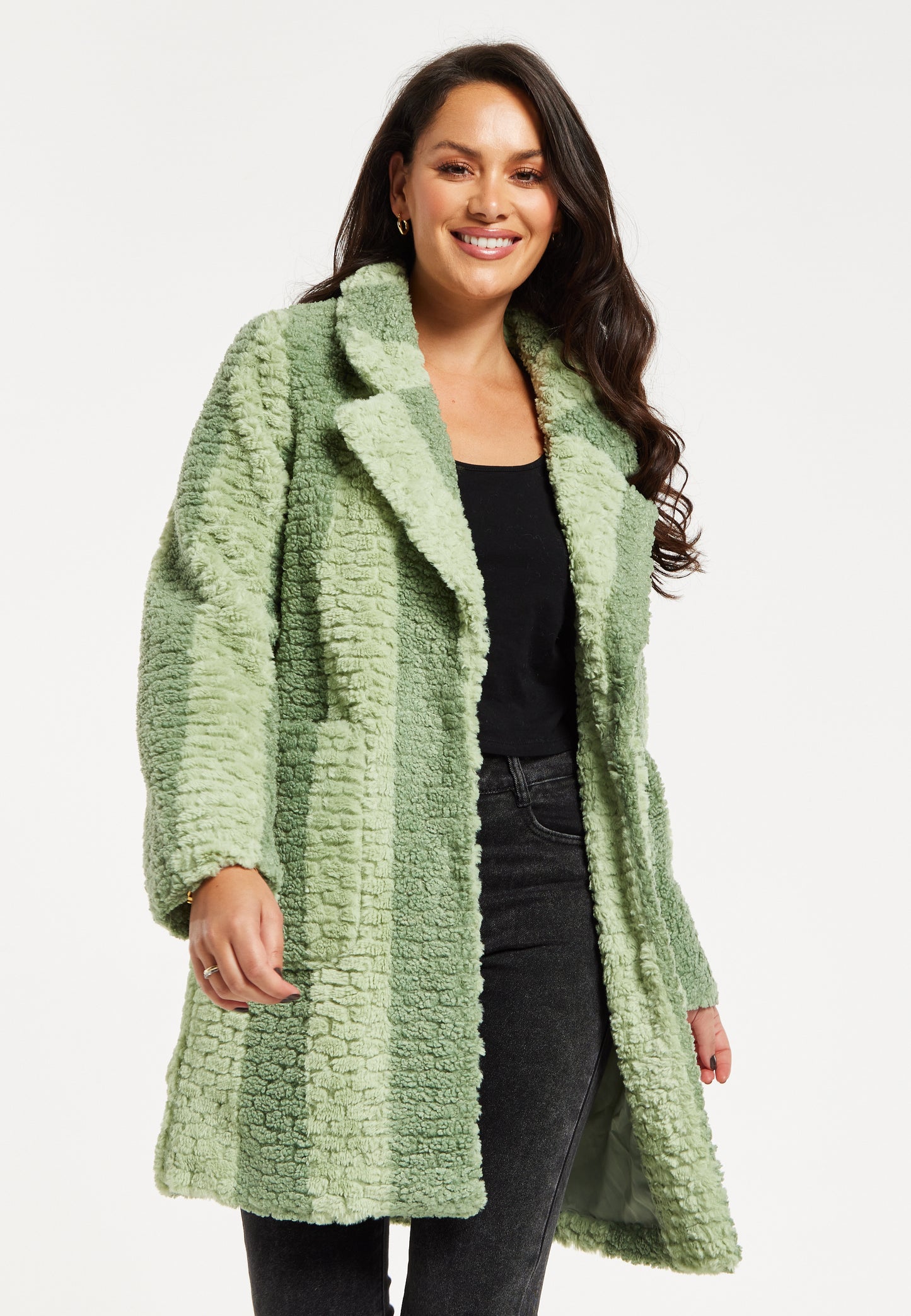 
                  
                    Liquorish Teddy Coat In Green Stripe
                  
                