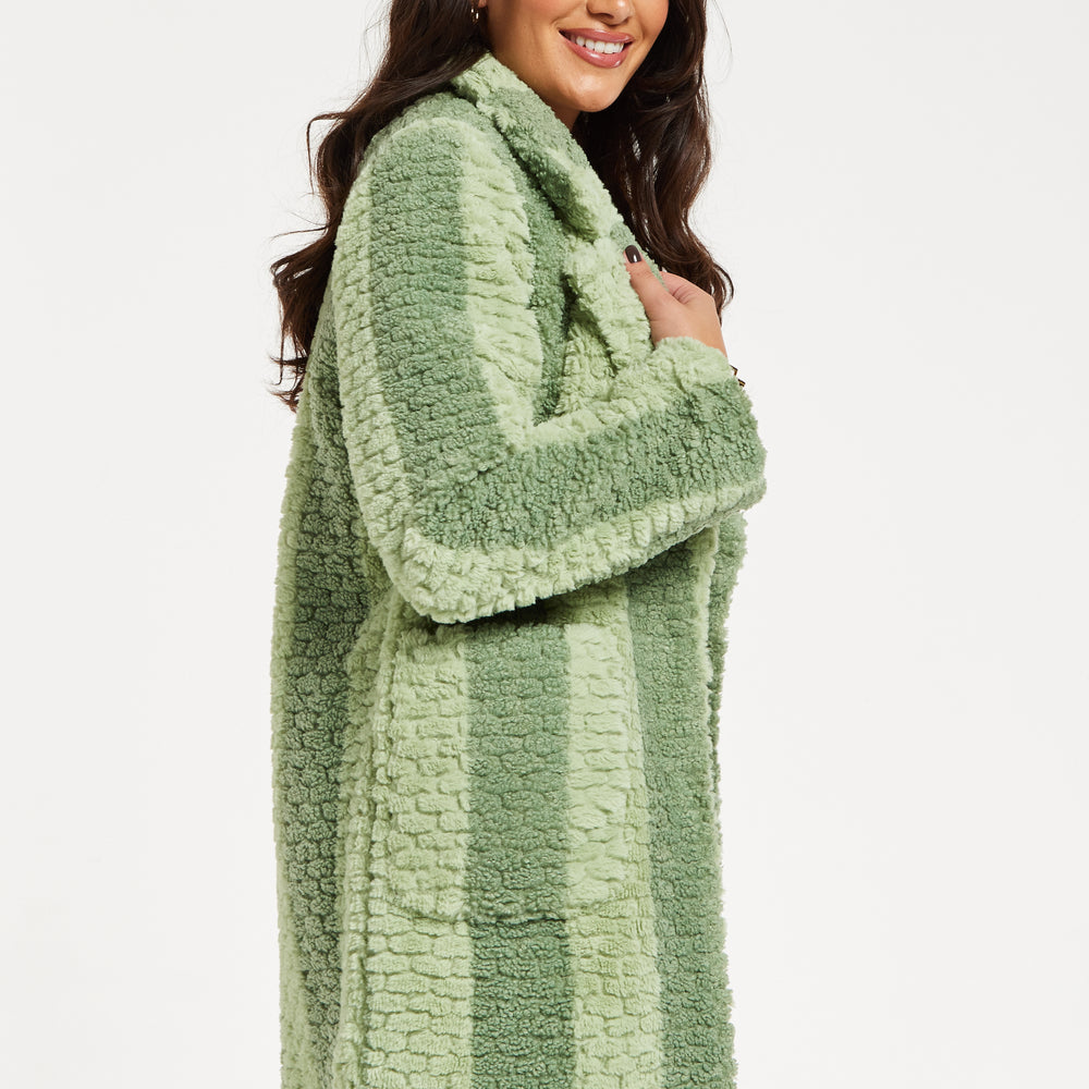 
                  
                    Liquorish Teddy Coat In Green Stripe
                  
                