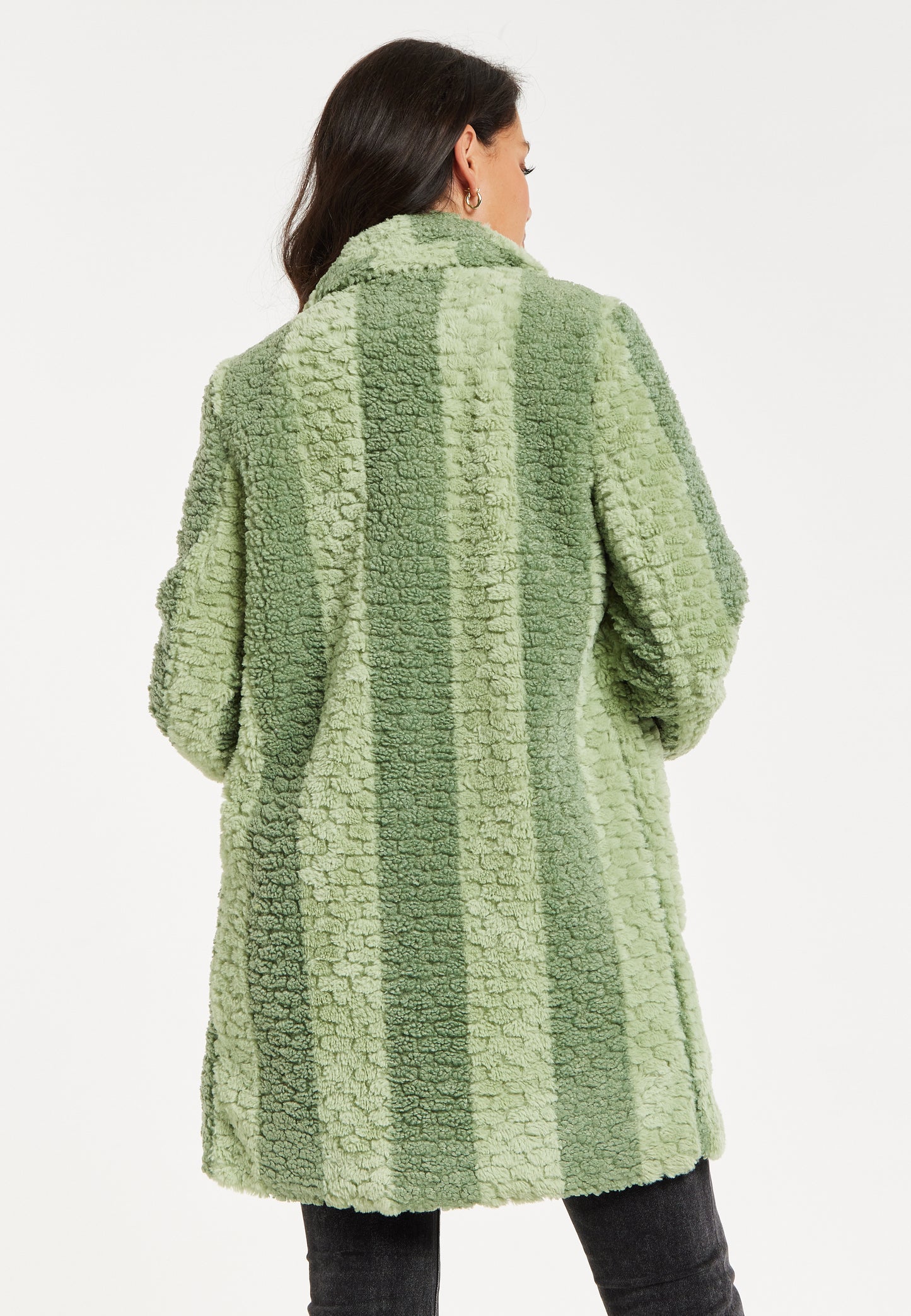 
                  
                    Liquorish Teddy Coat In Green Stripe
                  
                