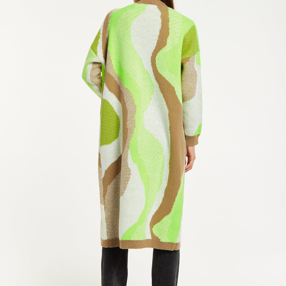 
                  
                    Liquorish Longline Cardigan In Brown, Green And White
                  
                