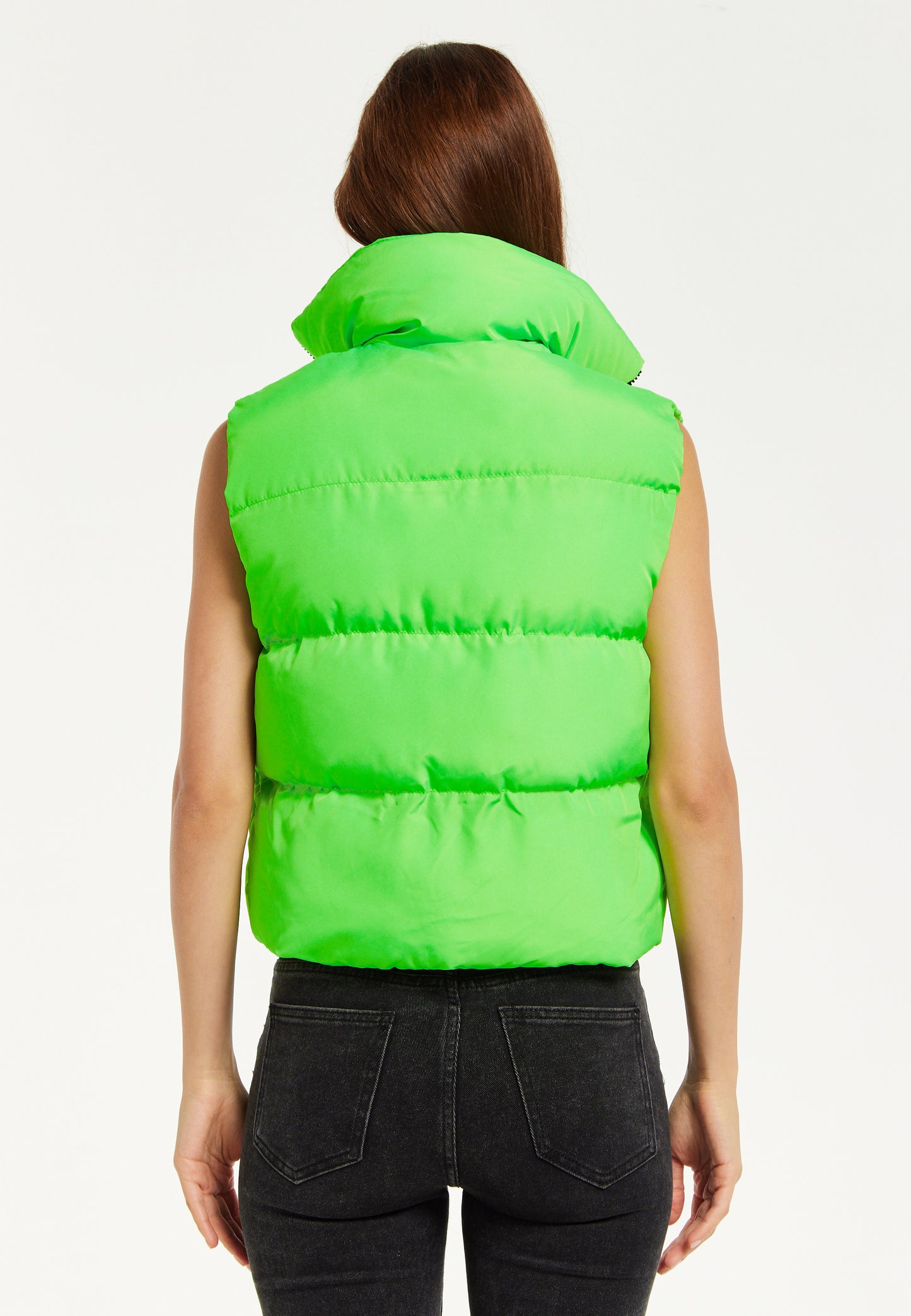 
                  
                    Liquorish Green Puffer Vest with Drawstring Hem
                  
                