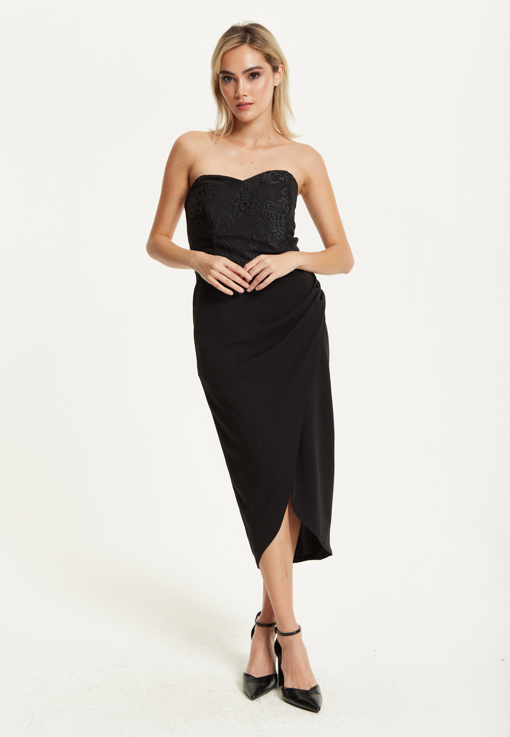 Strapless Black Midi Dress