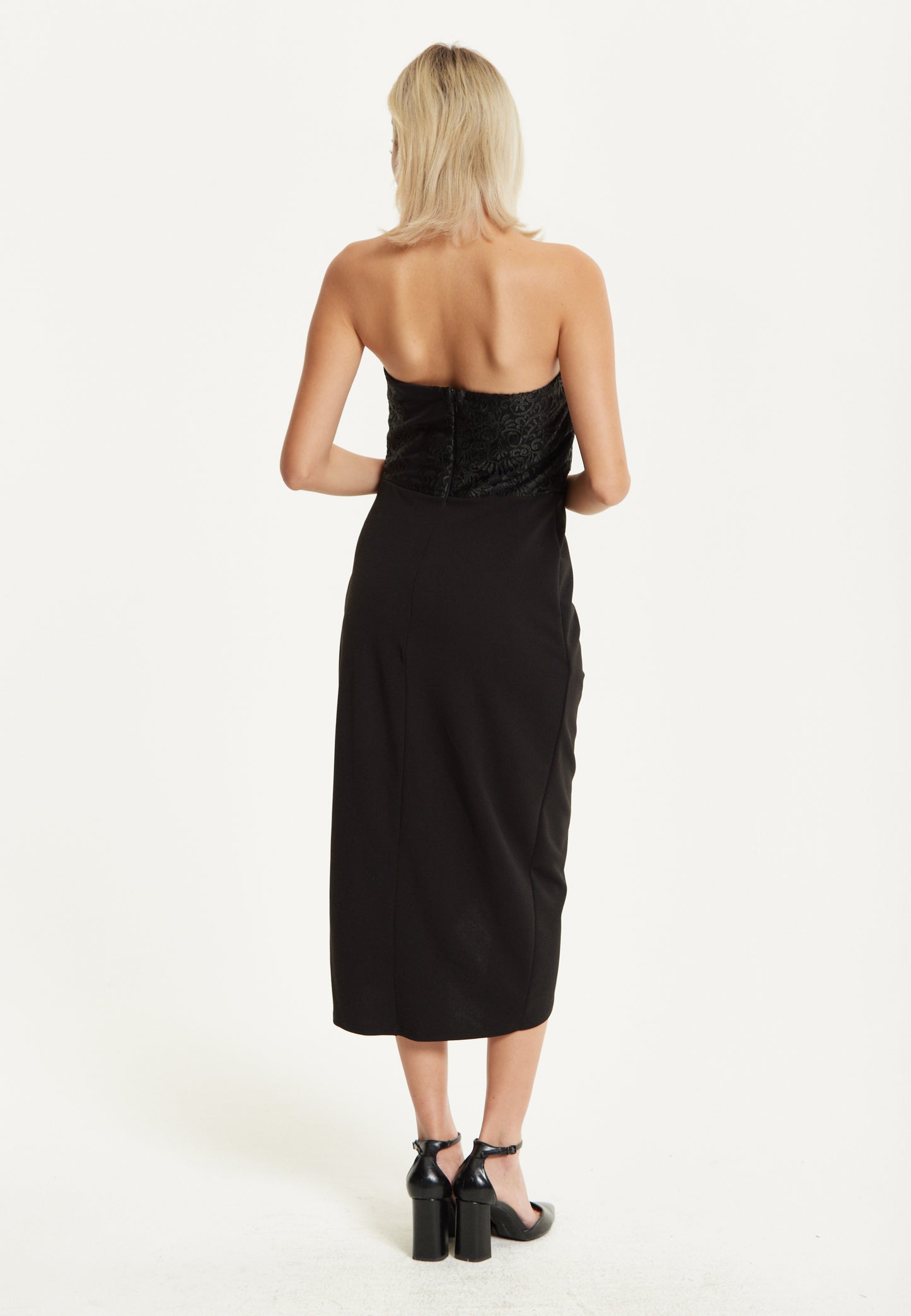 
                  
                    Strapless Black Midi Dress
                  
                