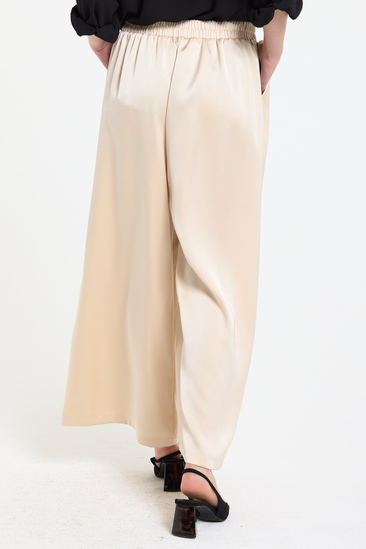 
                  
                    Beige Satin Wide Leg Trousers
                  
                