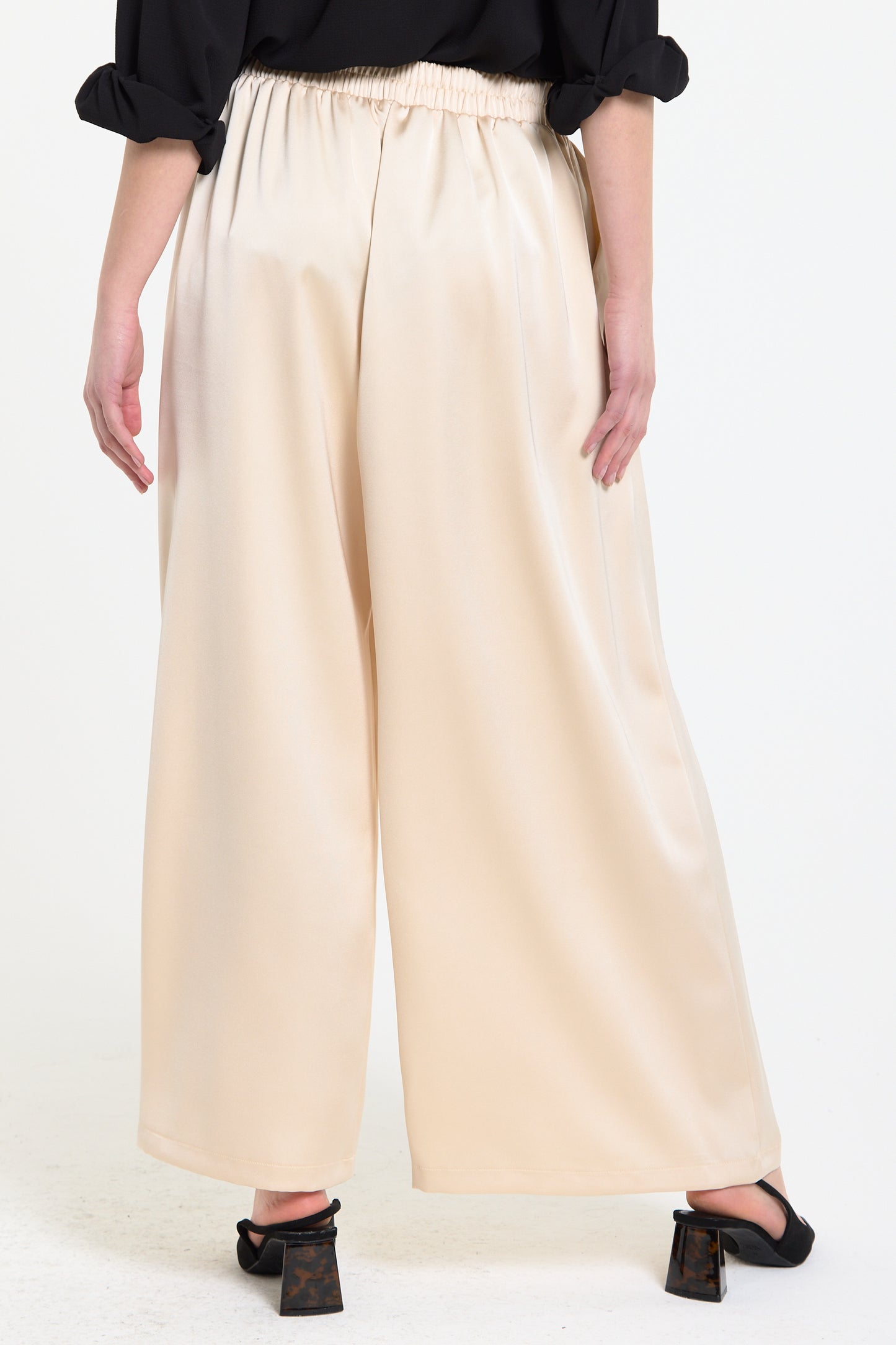 
                  
                    Beige Satin Wide Leg Trousers
                  
                