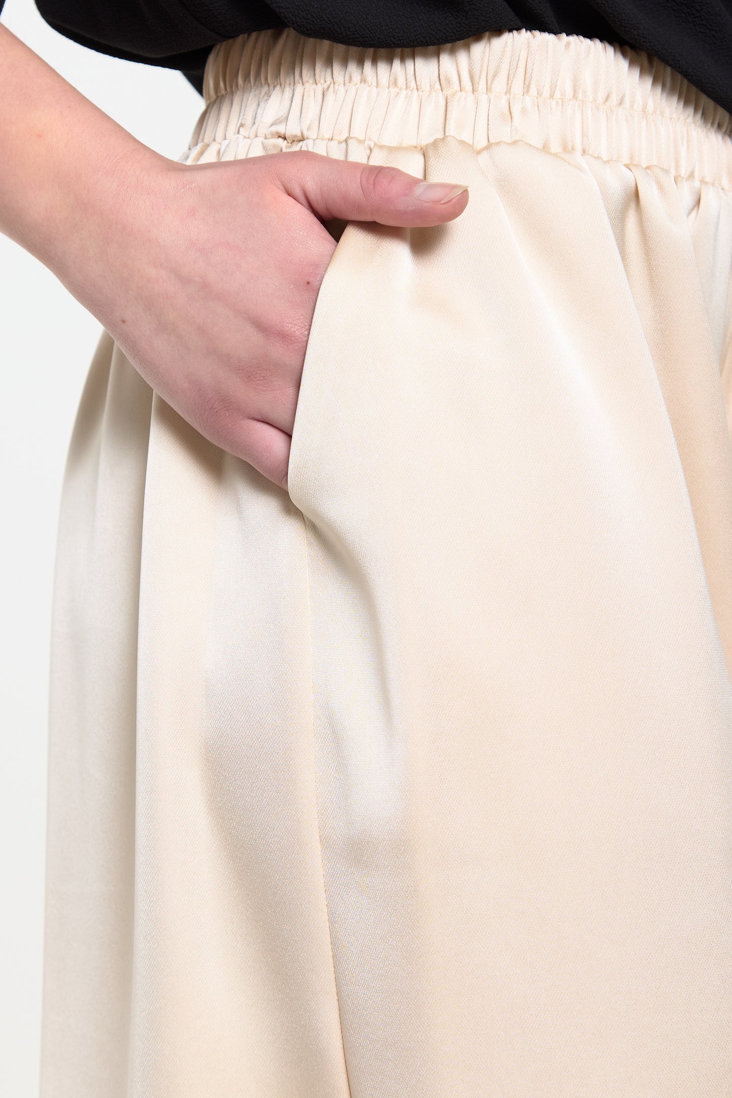 
                  
                    Beige Satin Wide Leg Trousers
                  
                