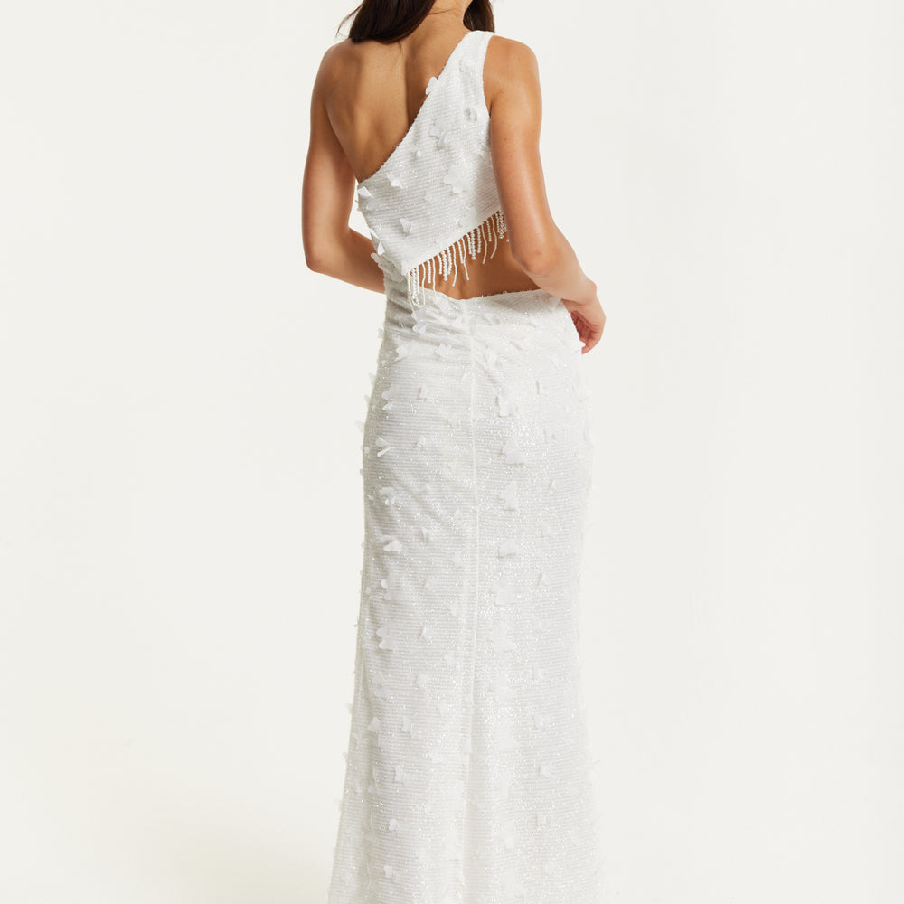 
                  
                    White One Shoulder Beaded Maxi Dress
                  
                