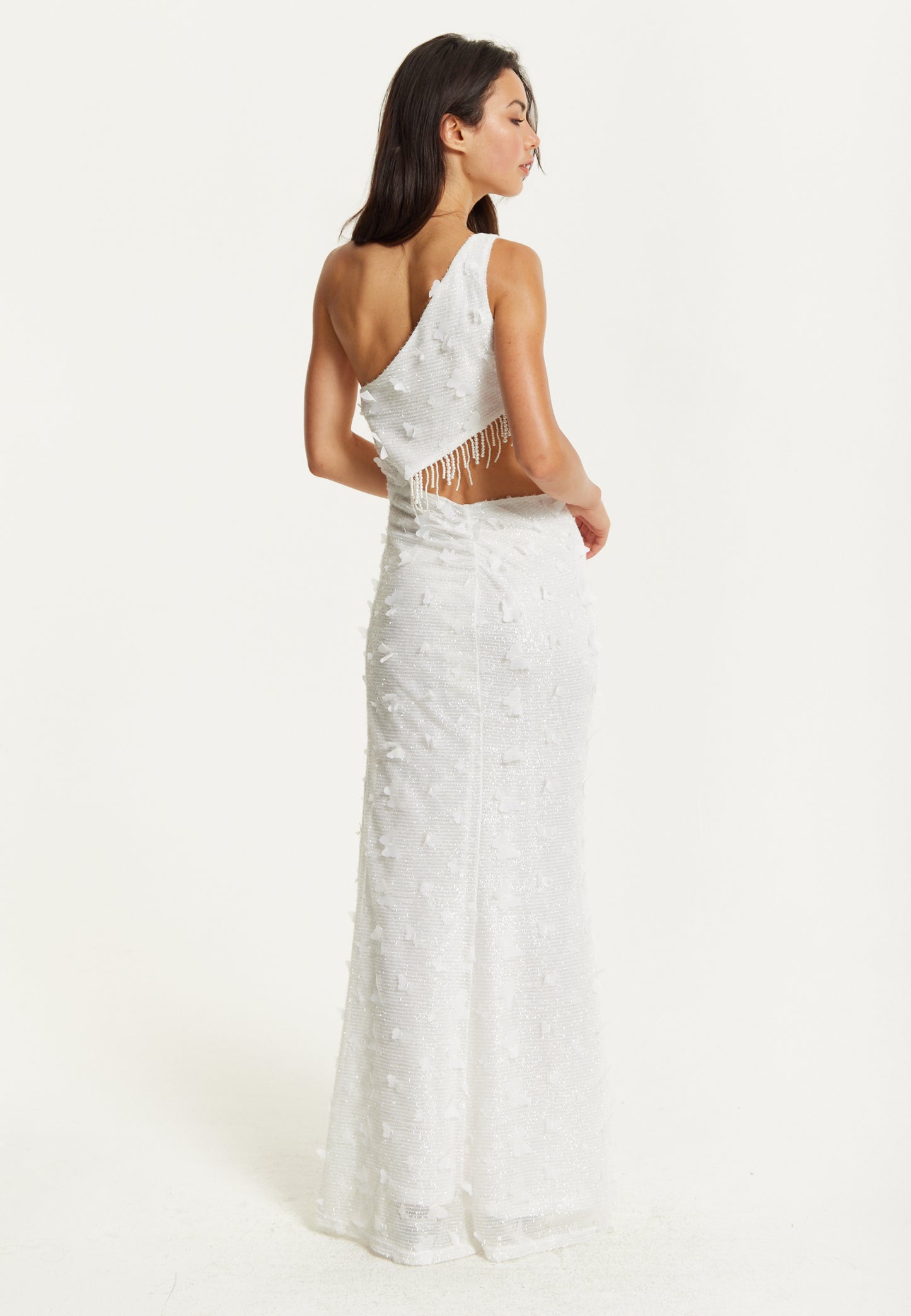 
                  
                    White One Shoulder Beaded Maxi Dress
                  
                