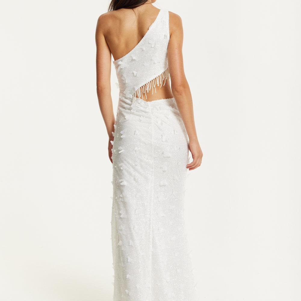
                  
                    White One Shoulder Beaded Maxi Dress
                  
                