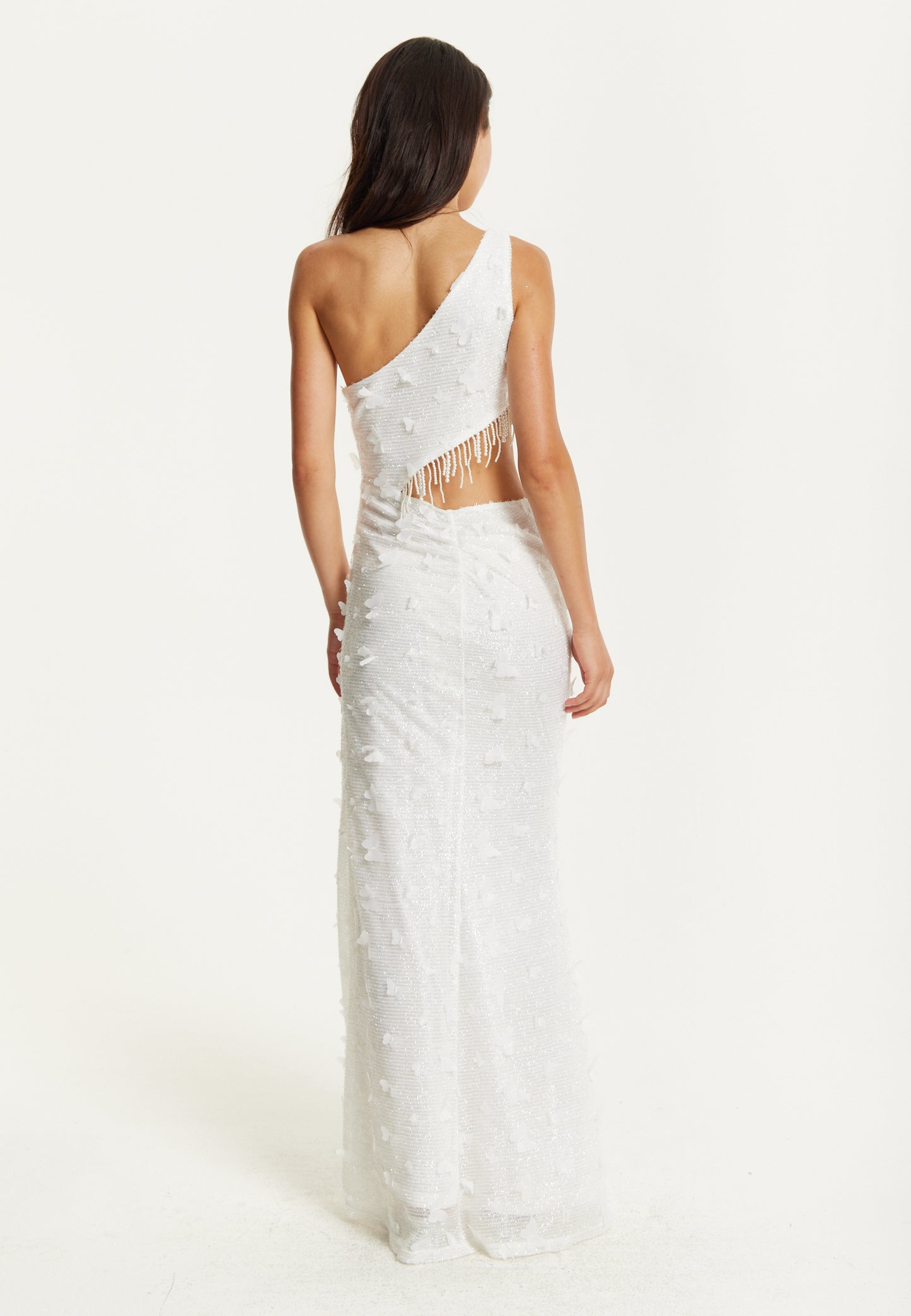 
                  
                    White One Shoulder Beaded Maxi Dress
                  
                