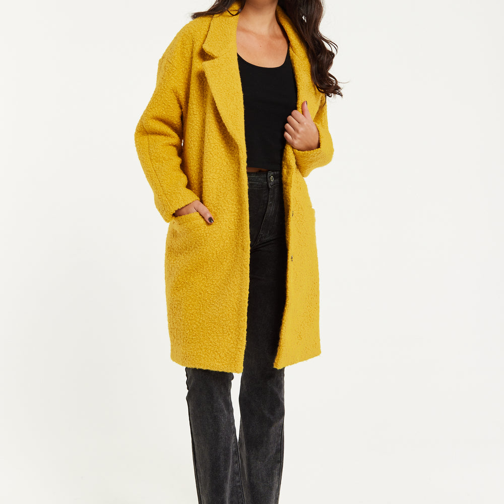 
                  
                    Liquorish Classic Mustard Yellow Bouclè Coat with Notched Lapels
                  
                