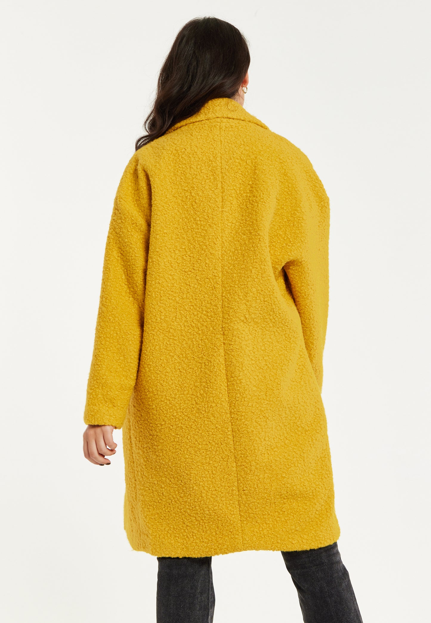 
                  
                    Liquorish Classic Mustard Yellow Bouclè Coat with Notched Lapels
                  
                