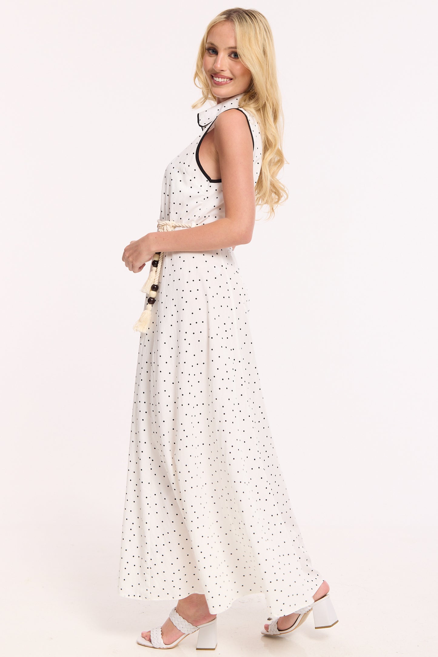 
                  
                    White Polka Dot Button Maxi Dress
                  
                